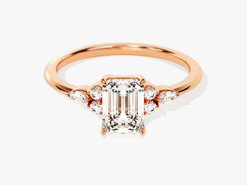 Round and Marquise Cluster Emerald Diamond Engagement Ring (1.00 CT)