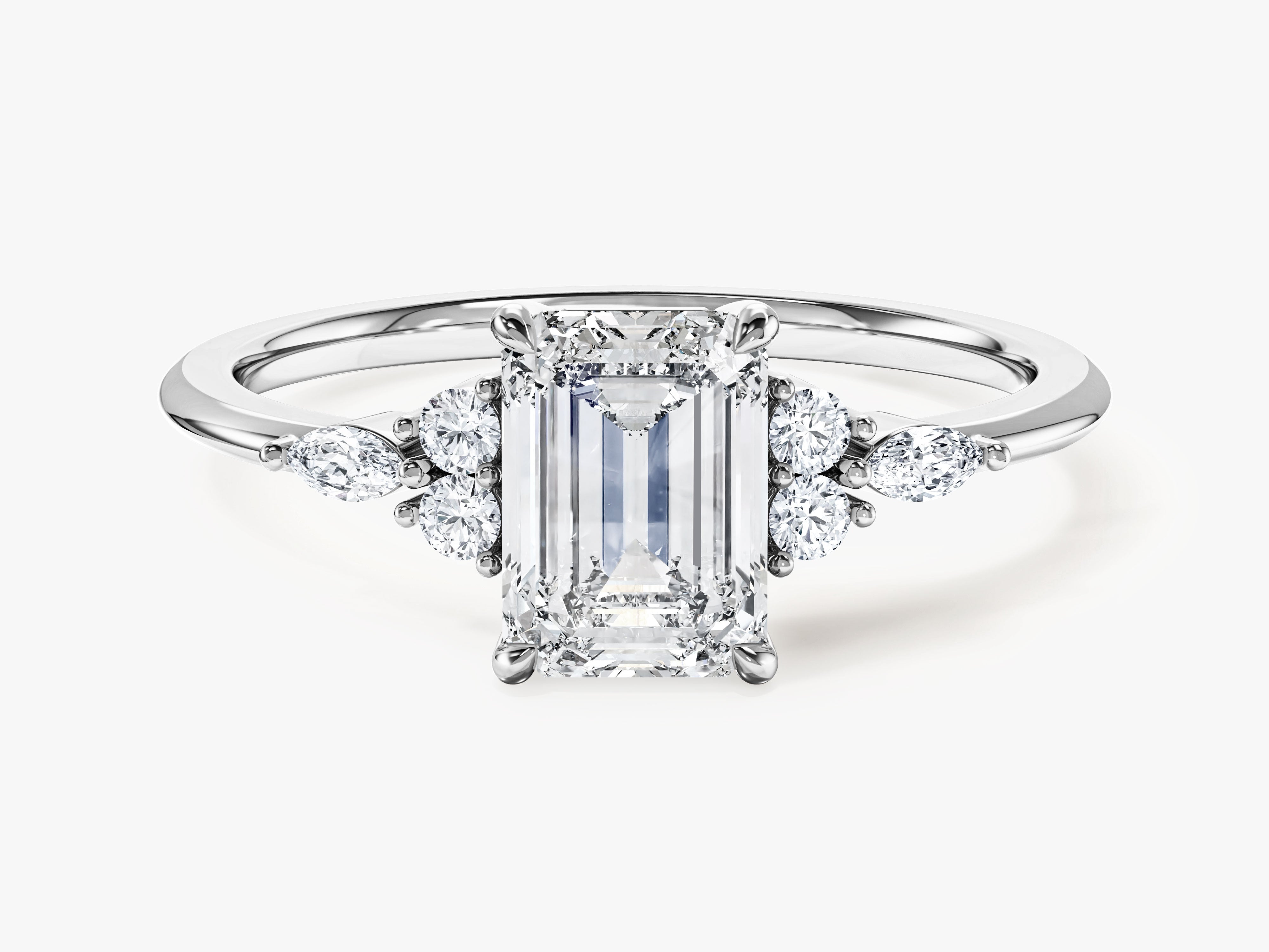 Round and Marquise Cluster Emerald Moissanite Engagement Ring (1.00 CT)
