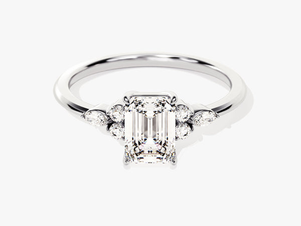 Round and Marquise Cluster Emerald Diamond Engagement Ring (1.00 CT)