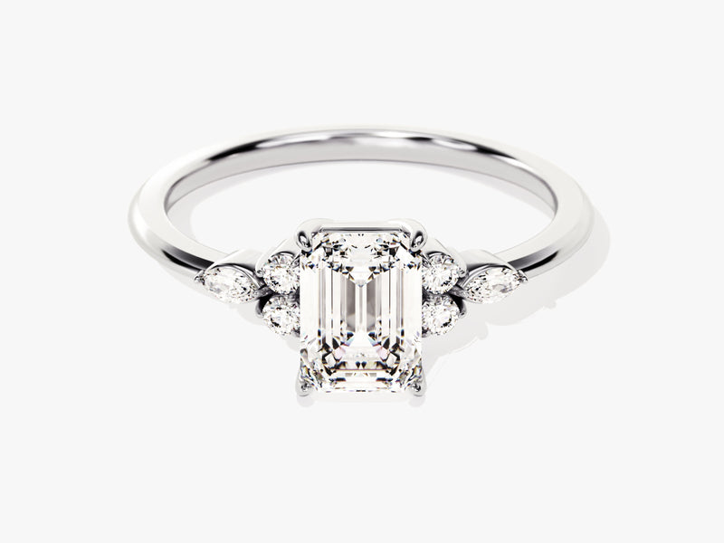 Round and Marquise Cluster Emerald Diamond Engagement Ring (1.00 CT)