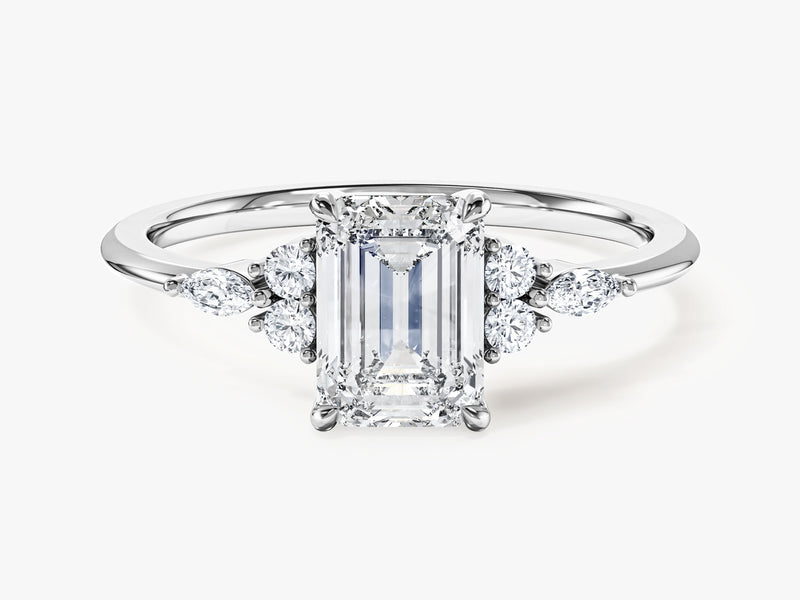 Round and Marquise Cluster Emerald Moissanite Engagement Ring (1.00 CT)