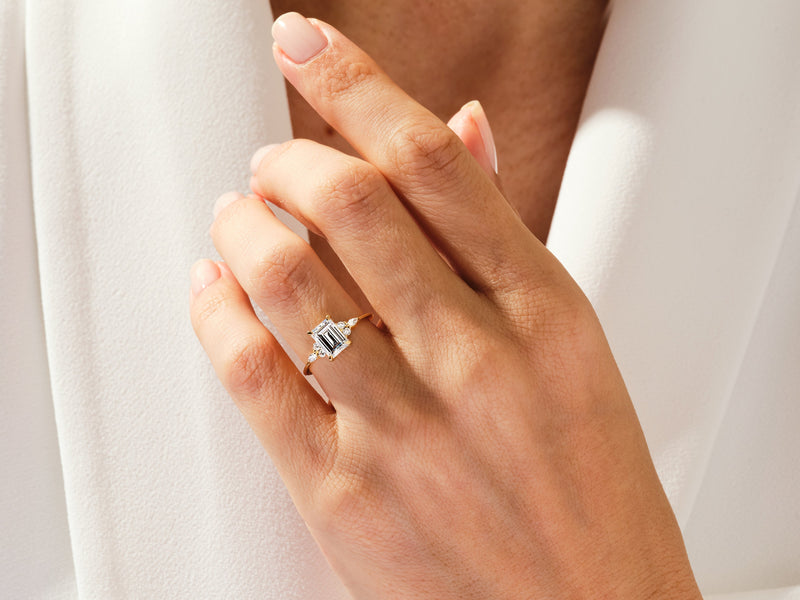 Round and Marquise Cluster Emerald Diamond Engagement Ring (1.50 CT)