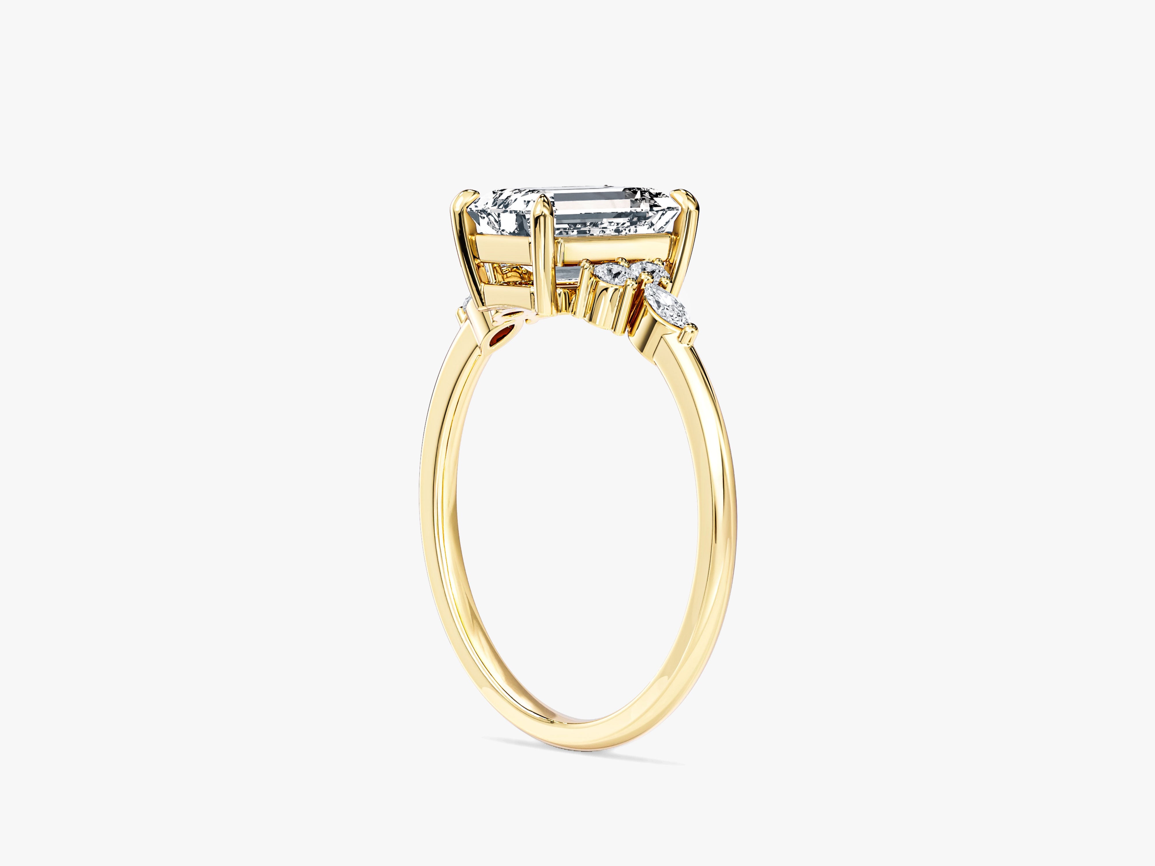 Round and Marquise Cluster Emerald Moissanite Engagement Ring (1.50 CT)