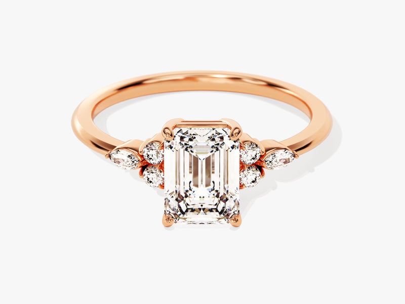 Round and Marquise Cluster Emerald Diamond Engagement Ring (1.50 CT)