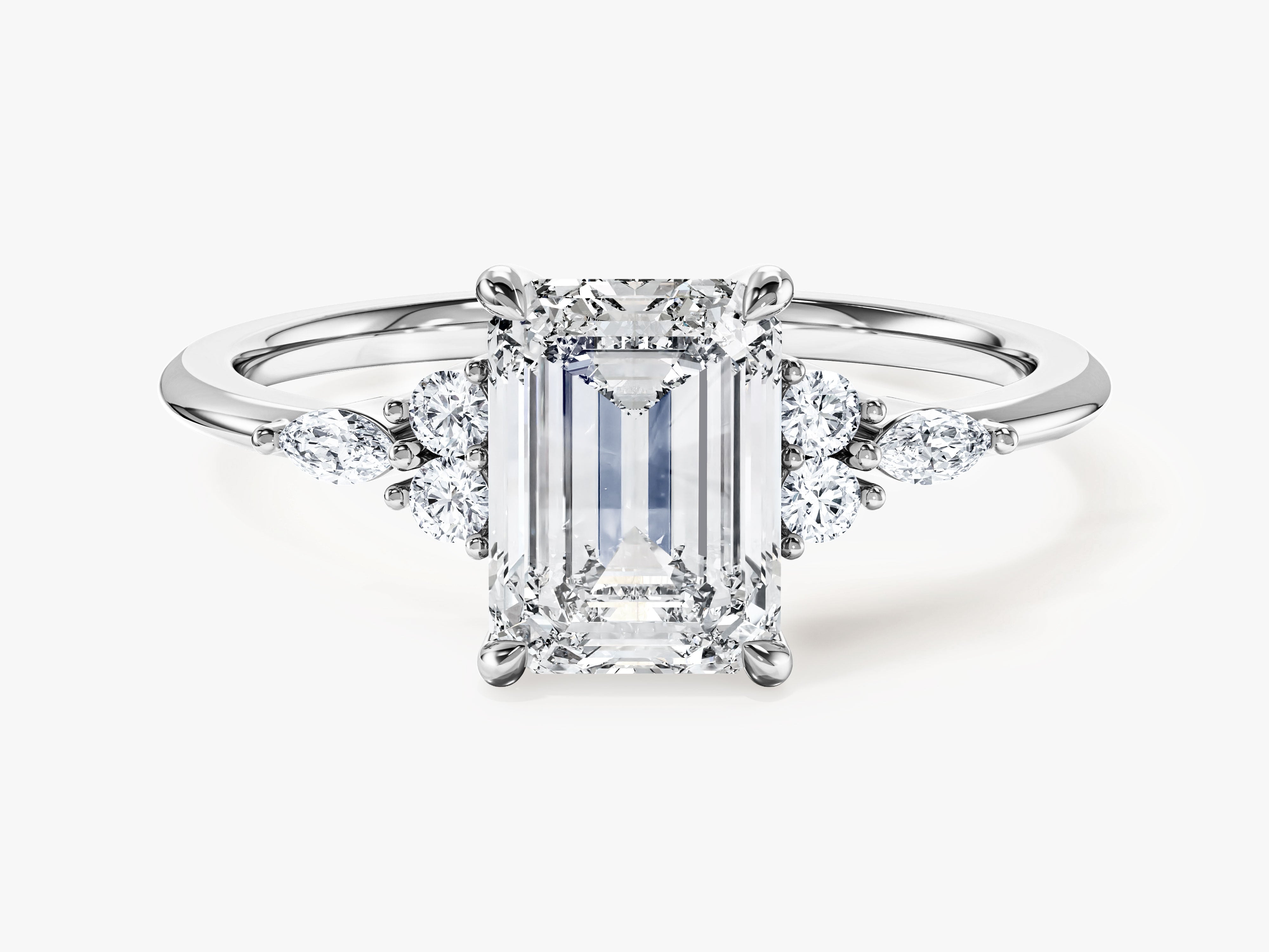 Round and Marquise Cluster Emerald Moissanite Engagement Ring (1.50 CT)