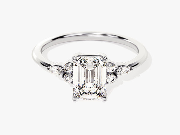 Round and Marquise Cluster Emerald Diamond Engagement Ring (1.50 CT)