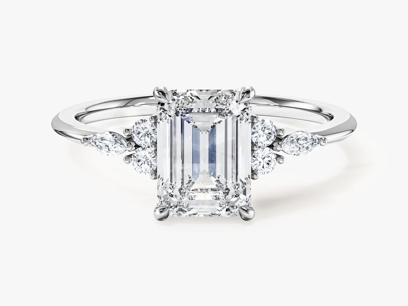 Round and Marquise Cluster Emerald Moissanite Engagement Ring (1.50 CT)