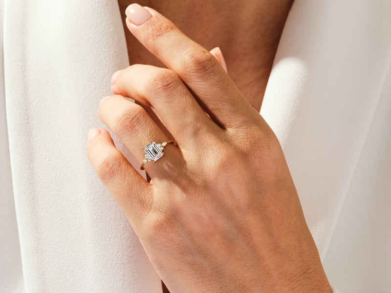 Round and Marquise Cluster Emerald Lab Grown Diamond Engagement Ring (2.00 CT)