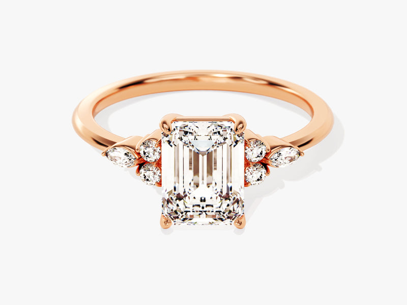 Round and Marquise Cluster Emerald Diamond Engagement Ring (2.00 CT)