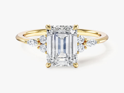 Round and Marquise Cluster Emerald Moissanite Engagement Ring (2.00 CT)