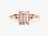 Emerald Cut Peach Morganite Engagement Ring with Round and Marquise Sidestones