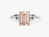 Emerald Cut Peach Morganite Engagement Ring with Round and Marquise Sidestones
