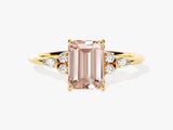 Emerald Cut Peach Morganite Engagement Ring with Round and Marquise Sidestones