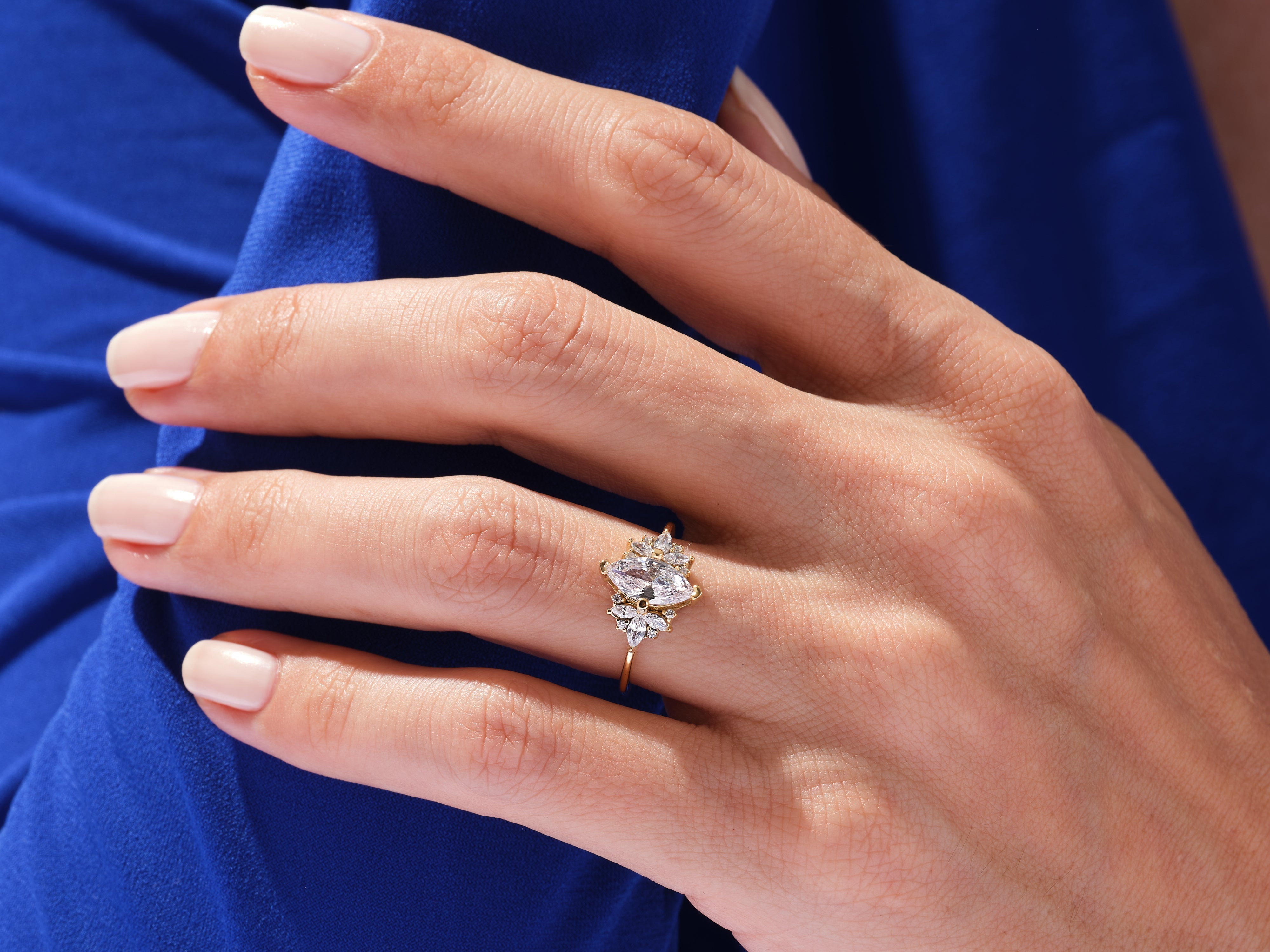 Vintage Cluster Marquise Cut Lab Diamond Engagement Ring (1.00 CT)