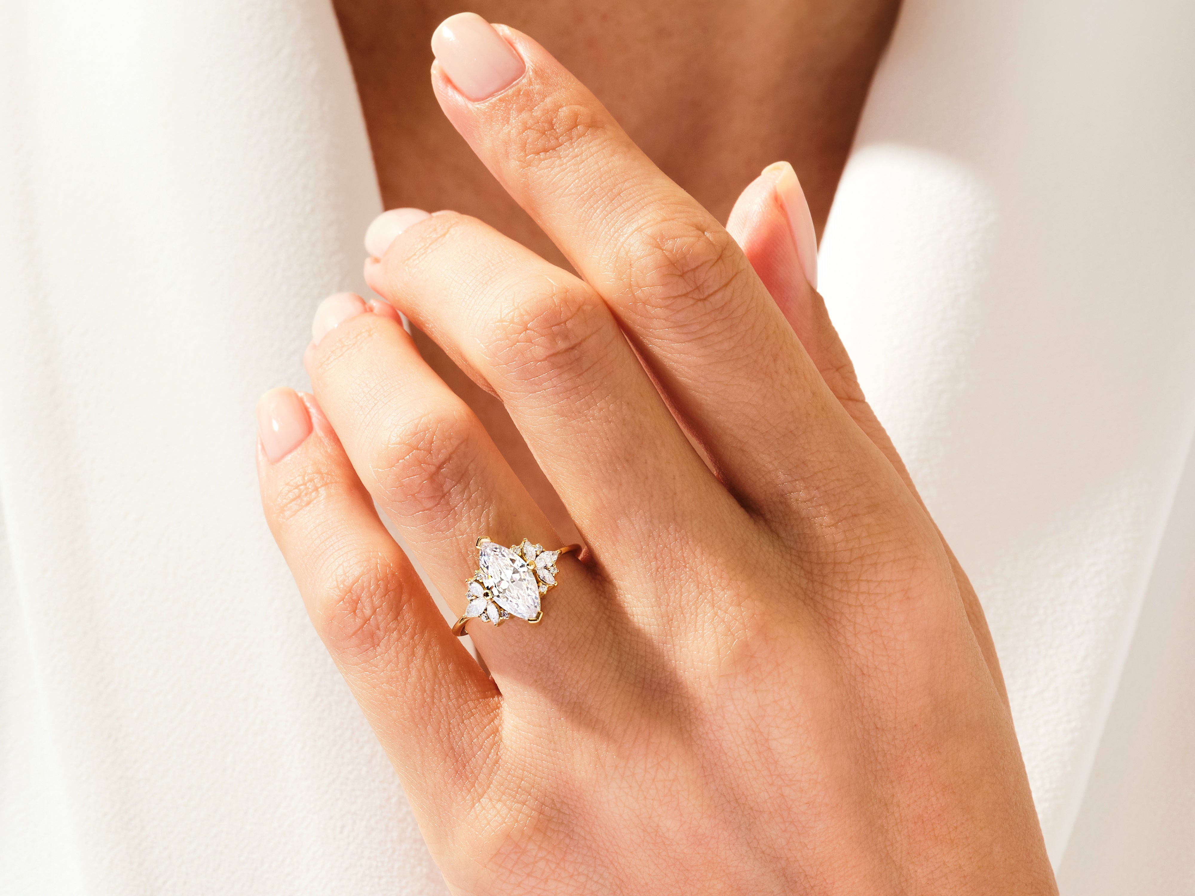 Vintage Cluster Marquise Cut Moissanite Engagement Ring (1.50 CT)