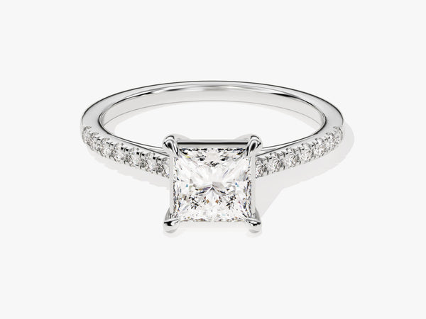 Princess Cut Moissanite Engagement Ring with Pave Set Side Stones (1.00 CT)