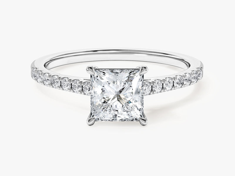 Princess Cut Moissanite Engagement Ring with Pave Set Side Stones (1.00 CT)