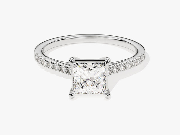 Princess Cut Diamond Engagement Ring with Pave Set Side Stones (1.00 CT)