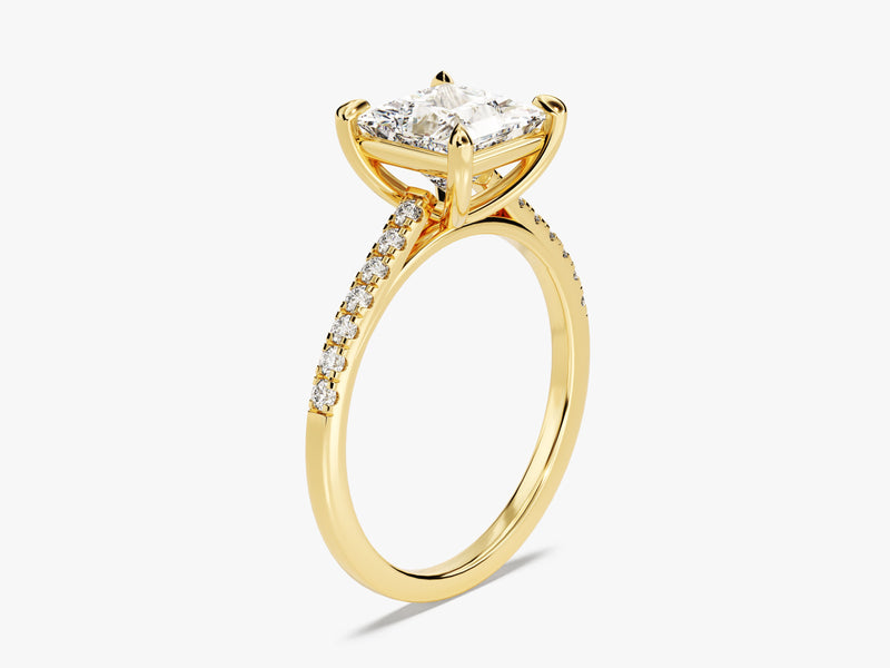 Princess Cut Moissanite Engagement Ring with Pave Set Side Stones (1.50 CT)