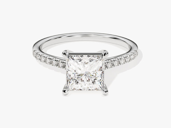 Princess Cut Diamond Engagement Ring with Pave Set Side Stones (1.50 CT)