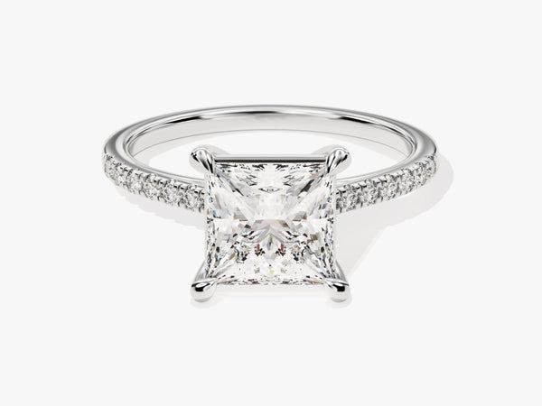 Princess Cut Moissanite Engagement Ring with Pave Set Side Stones (2.00 CT)
