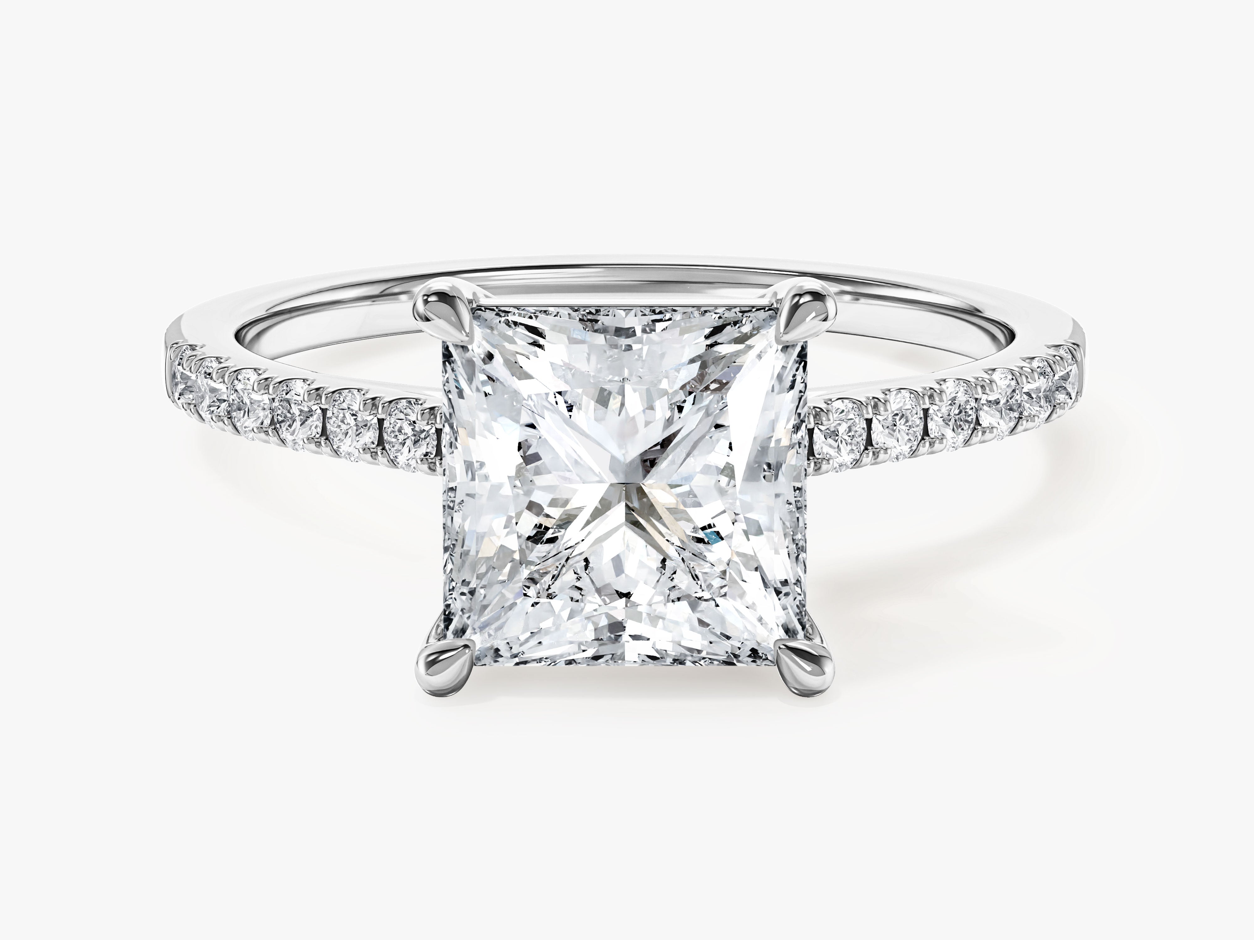 Princess Cut Moissanite Engagement Ring with Pave Set Side Stones (2.00 CT)