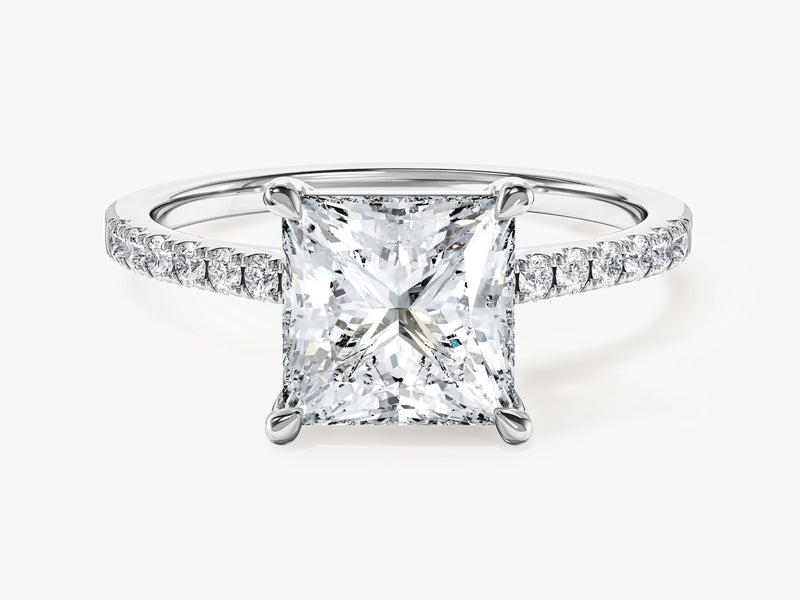 Princess Cut Moissanite Engagement Ring with Pave Set Side Stones (2.00 CT)