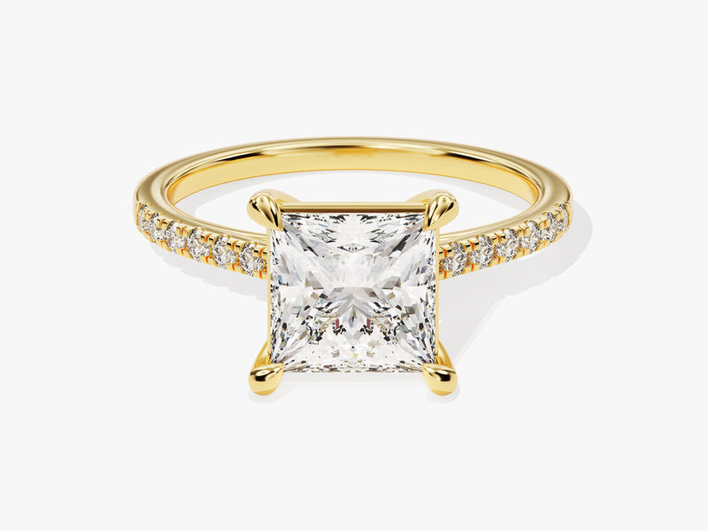 Princess Cut Moissanite Engagement Ring with Pave Set Side Stones (2.00 CT)