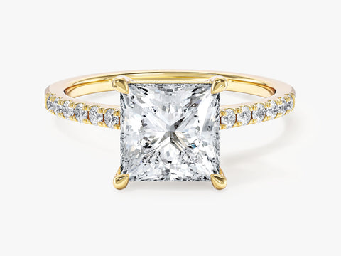 Princess Cut Moissanite Engagement Ring with Pave Set Side Stones (2.00 CT)