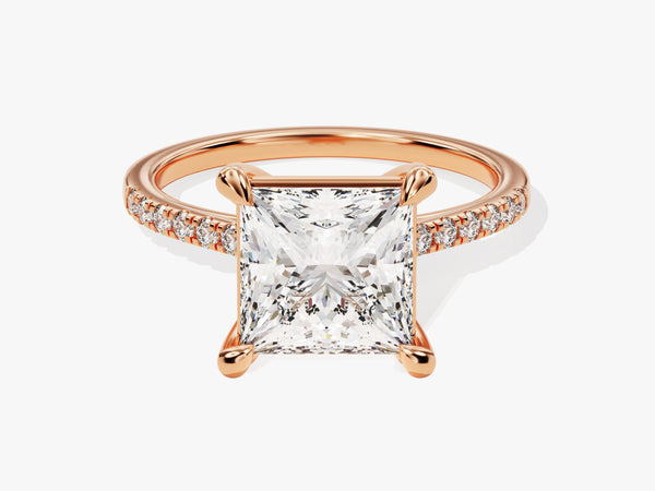 Princess Cut Moissanite Engagement Ring with Pave Set Side Stones (3.00 CT)