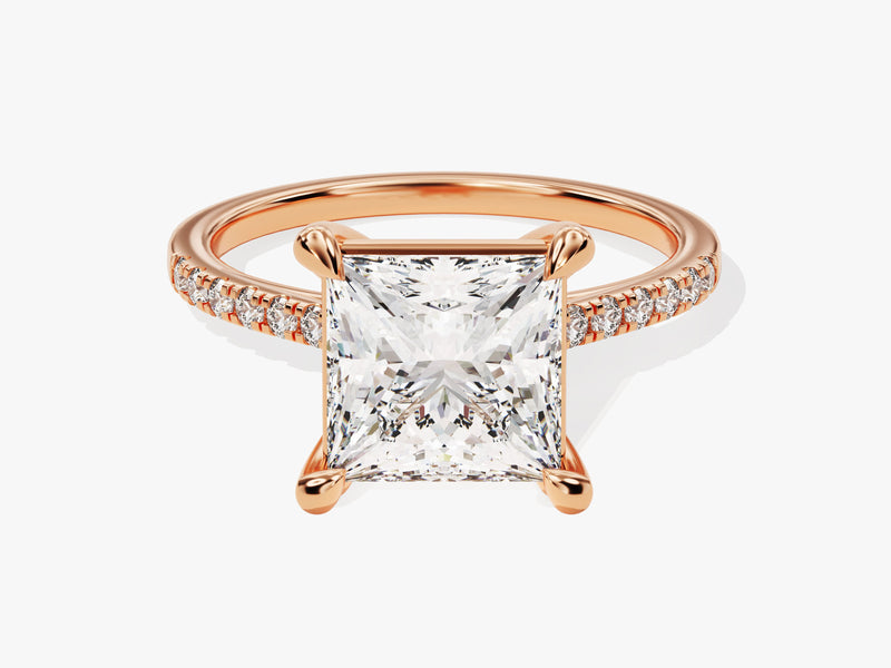 Princess Cut Moissanite Engagement Ring with Pave Set Side Stones (3.00 CT)
