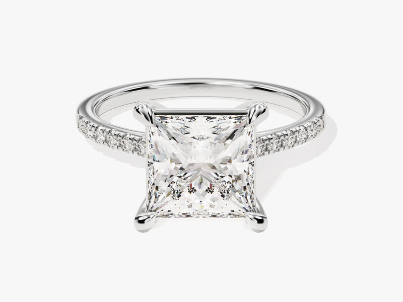 Princess Cut Moissanite Engagement Ring with Pave Set Side Stones (3.00 CT)