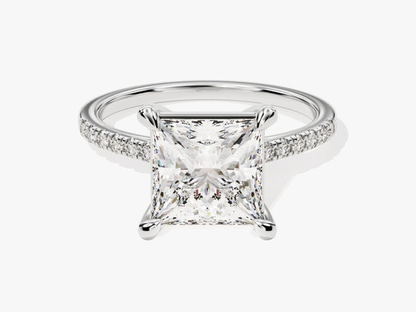 Princess Cut Lab Grown Diamond Engagement Ring with Pave Set Side Stones (3.00 CT)