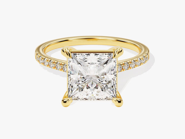 Princess Cut Moissanite Engagement Ring with Pave Set Side Stones (3.00 CT)