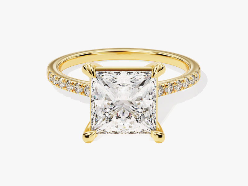 Princess Cut Moissanite Engagement Ring with Pave Set Side Stones (3.00 CT)