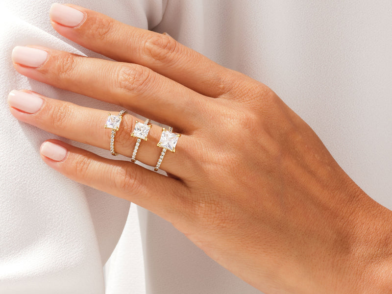 Princess Cut Moissanite Engagement Ring with Pave Set Side Stones (1.50 CT)