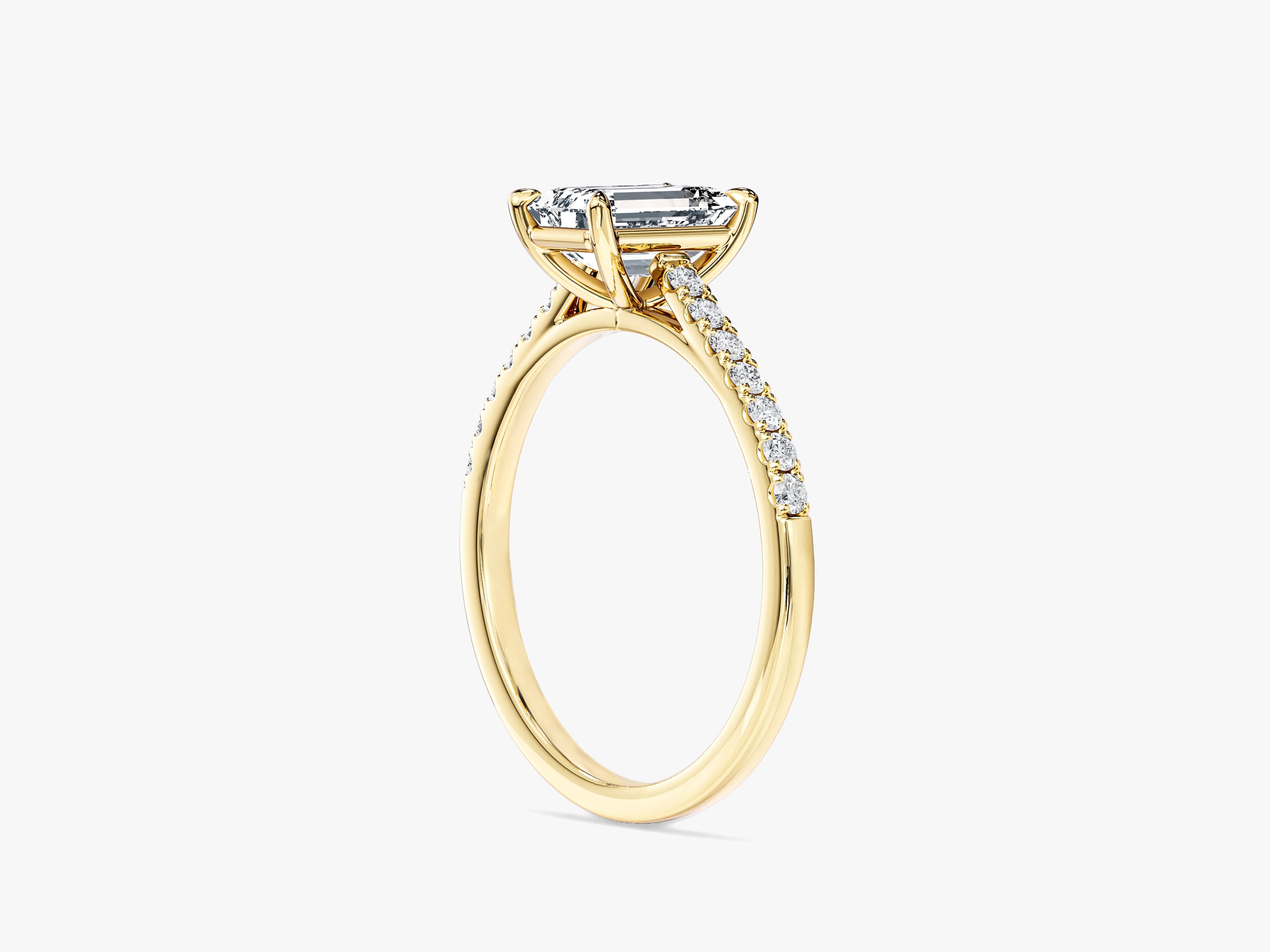 Emerald Cut Lab Grown Diamond Engagement Ring with Pave Set Side Stones (1.00 CT)