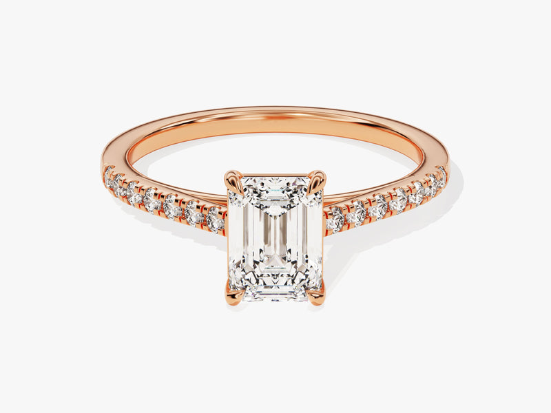 Emerald Cut Moissanite Engagement Ring with Pave Set Side Stones (1.00 CT)