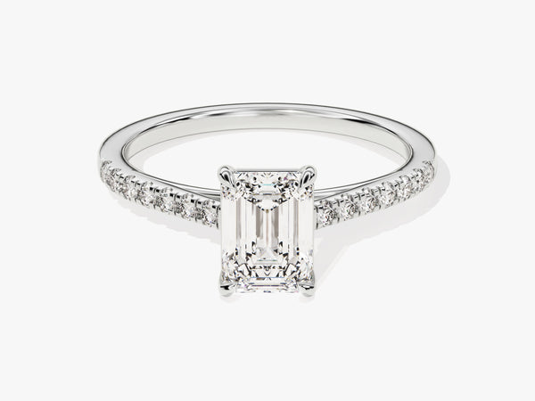 Emerald Cut Moissanite Engagement Ring with Pave Set Side Stones (1.00 CT)