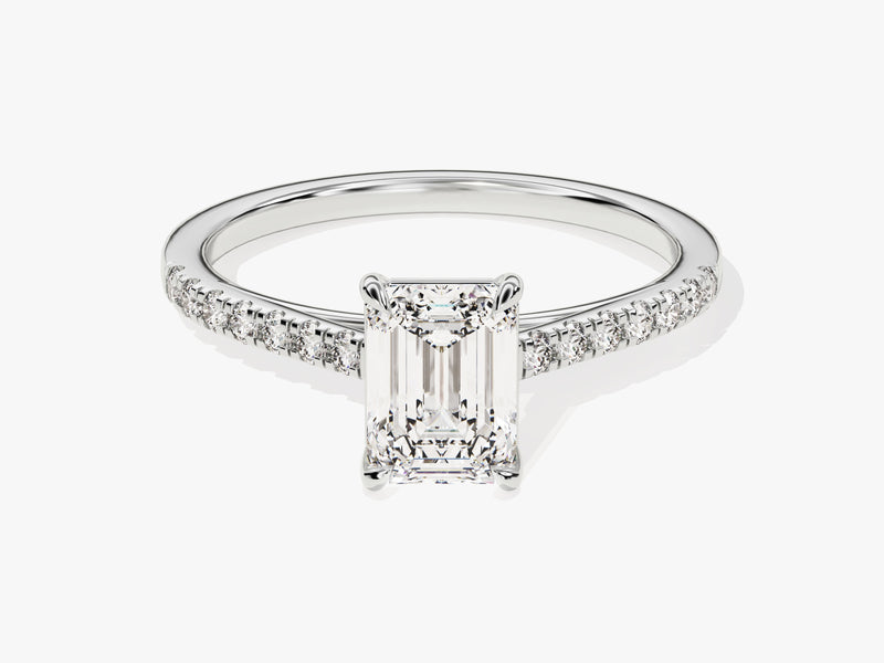 Emerald Cut Moissanite Engagement Ring with Pave Set Side Stones (1.00 CT)