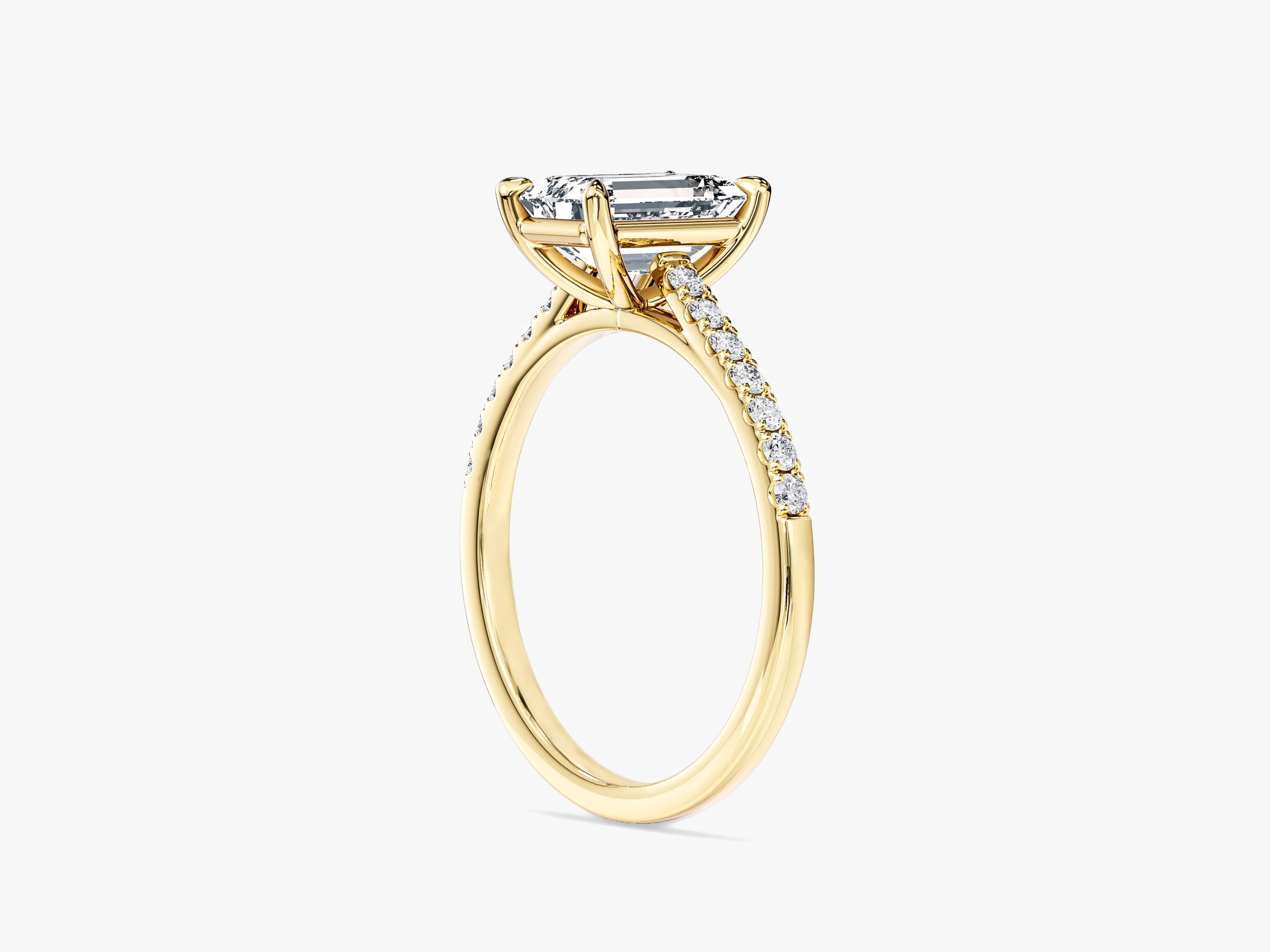 Emerald Cut Lab Grown Diamond Engagement Ring with Pave Set Side Stones (1.50 CT)