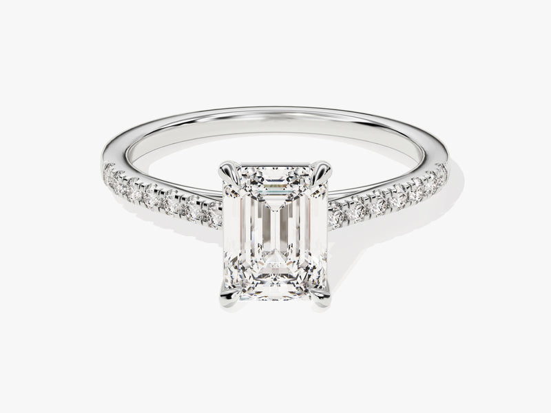 Emerald Cut Moissanite Engagement Ring with Pave Set Side Stones (1.50 CT)