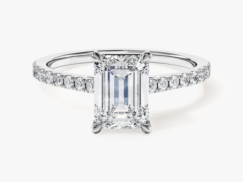 Emerald Cut Moissanite Engagement Ring with Pave Set Side Stones (1.50 CT)