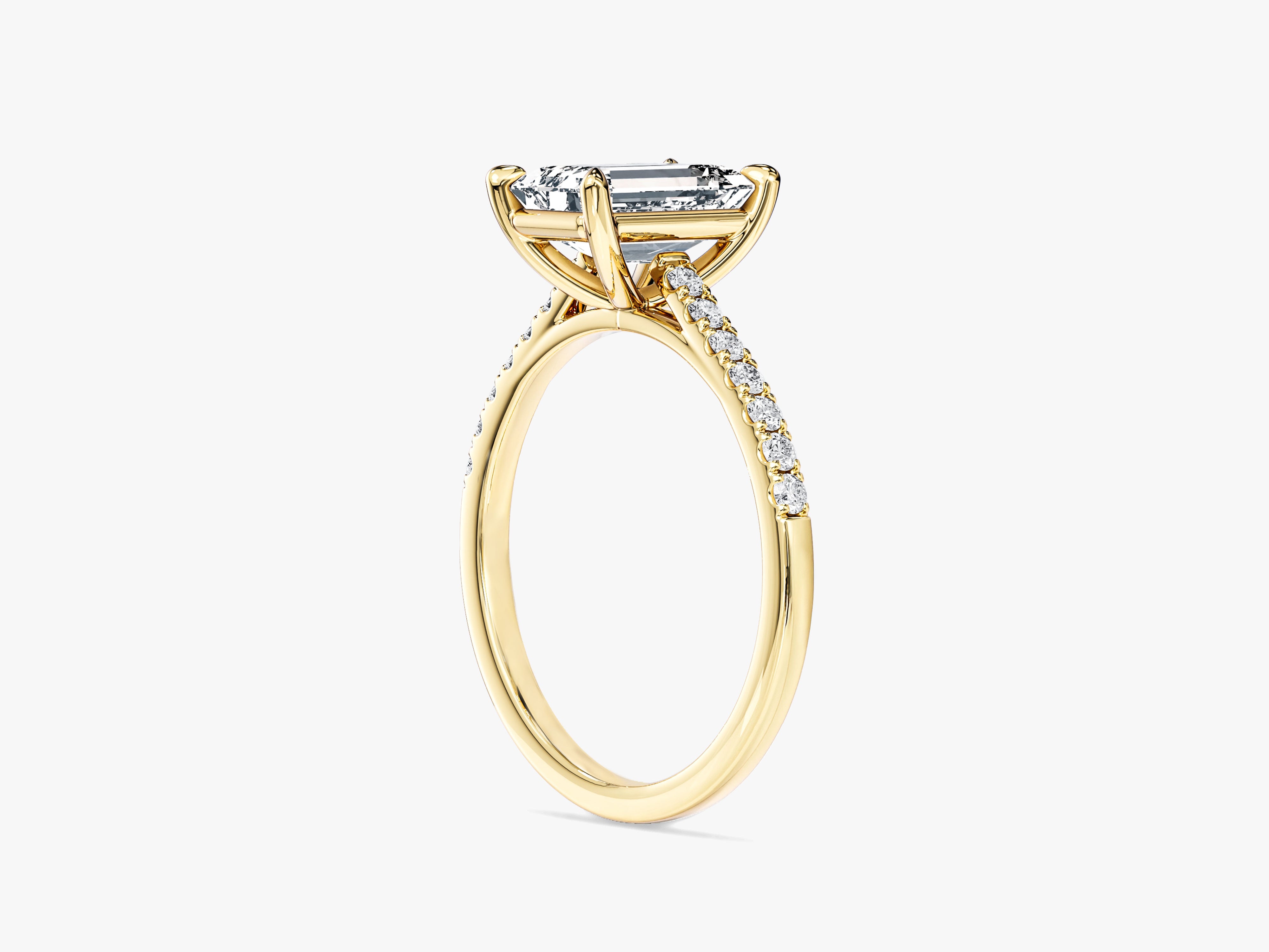 Emerald Cut Lab Grown Diamond Engagement Ring with Pave Set Side Stones (2.00 CT)