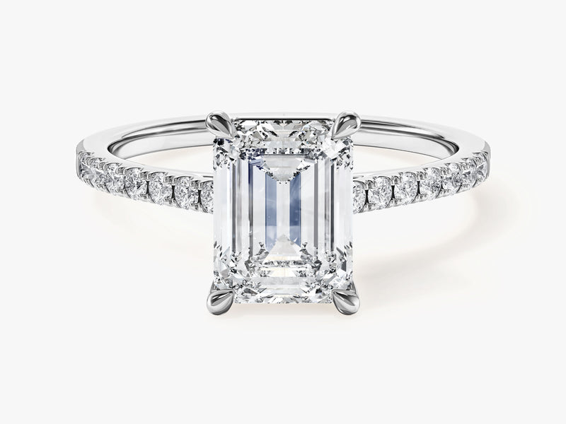 Emerald Cut Moissanite Engagement Ring with Pave Set Side Stones (2.00 CT)