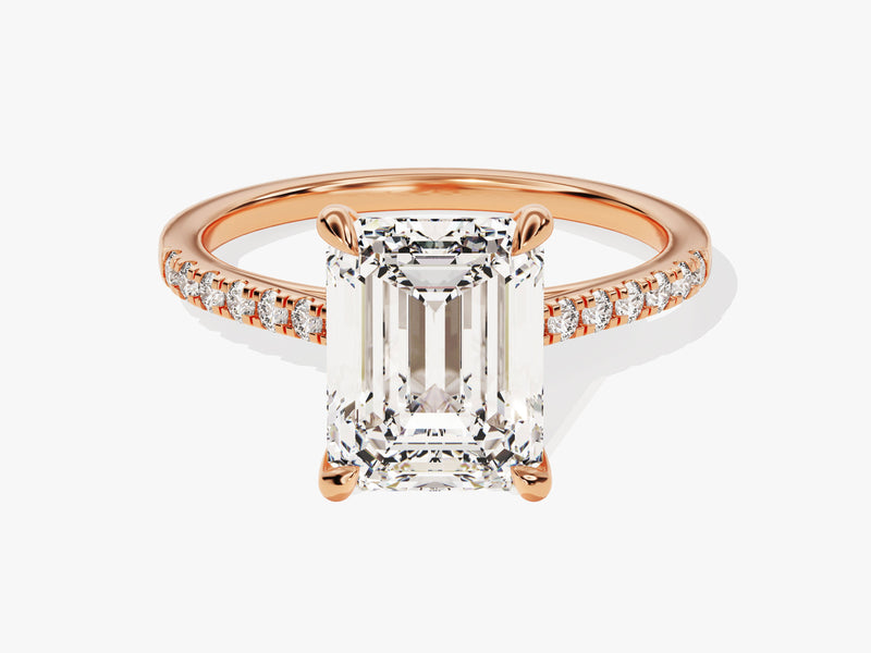 Emerald Cut Moissanite Engagement Ring with Pave Set Side Stones (3.00 CT)