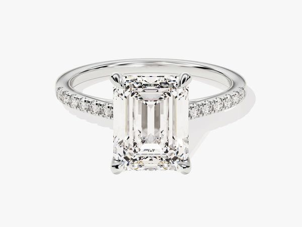 Emerald Cut Moissanite Engagement Ring with Pave Set Side Stones (3.00 CT)