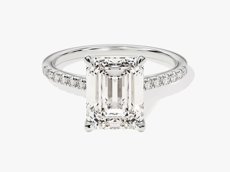 Emerald Cut Moissanite Engagement Ring with Pave Set Side Stones (3.00 CT)