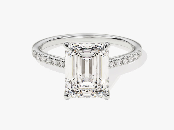 Emerald Cut Lab Grown Diamond Engagement Ring with Pave Set Side Stones (3.00 CT)