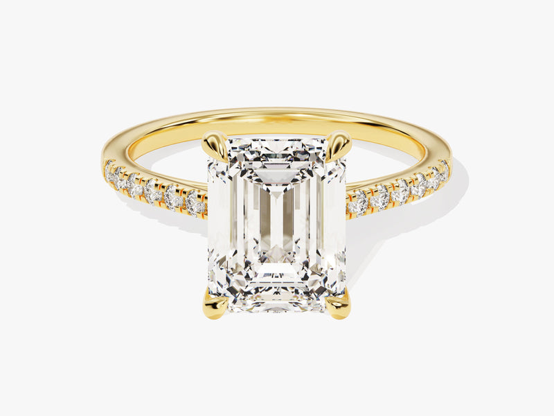 Emerald Cut Moissanite Engagement Ring with Pave Set Side Stones (3.00 CT)